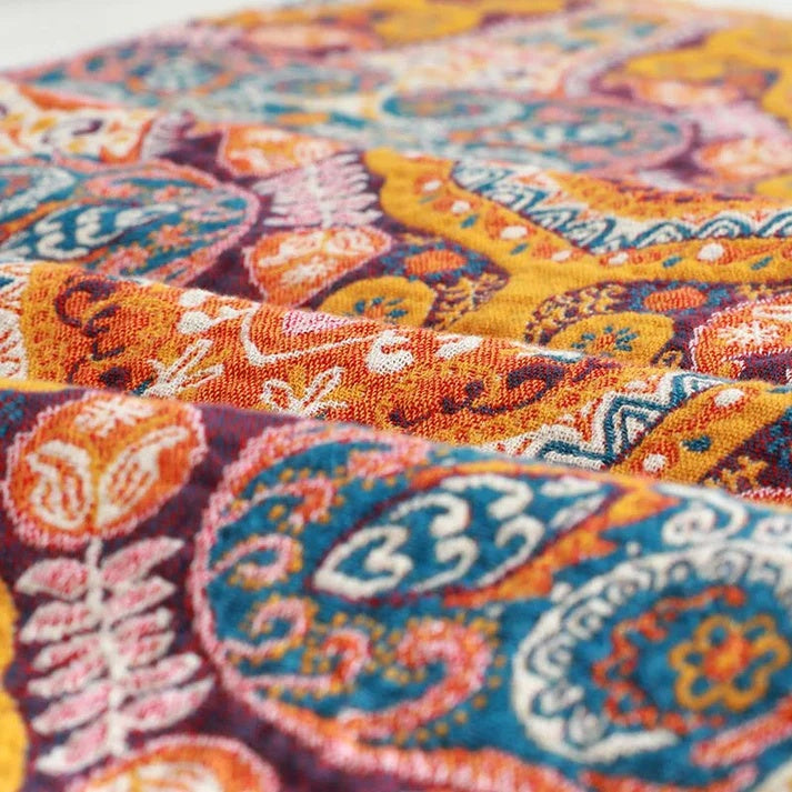 Cotton bathroom towel with colorful bohemian mandala design, soft and absorbent bath towel for daily use