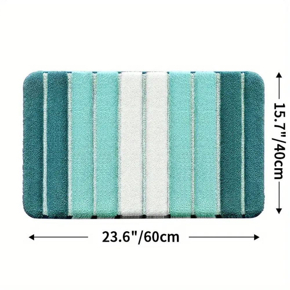 Soft striped gray bath mat with non-slip backing, absorbent plush bathroom rug for shower and tub area