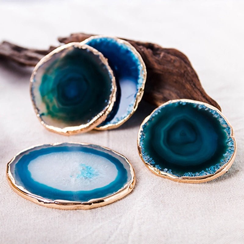 Agate-look coaster set –  Gold accents – Unique home decor – Ideal for drinks and decorative displays