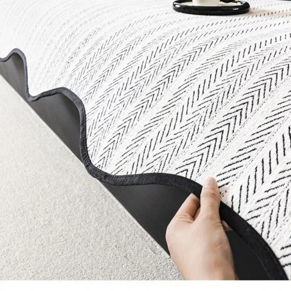 blackwith scalloped edges, modern couch protector and decorative throw blanket for living room