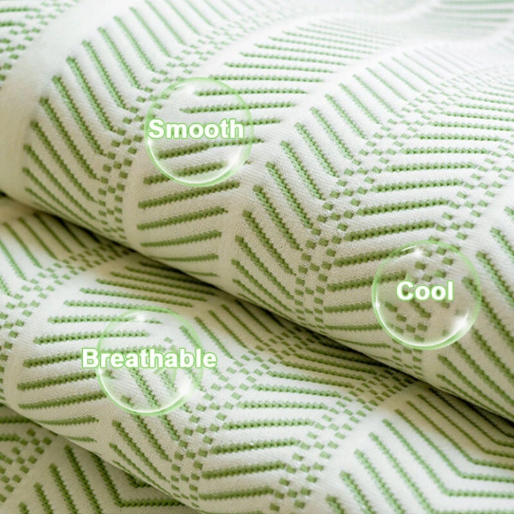 Green and white striped sofa cover with scalloped edges, modern couch protector and decorative throw blanket for living room