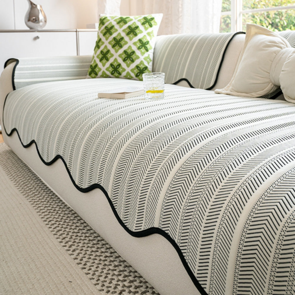 50% OFF | CozyScallop® | Herringbone Scallop Edge Sofa Cover