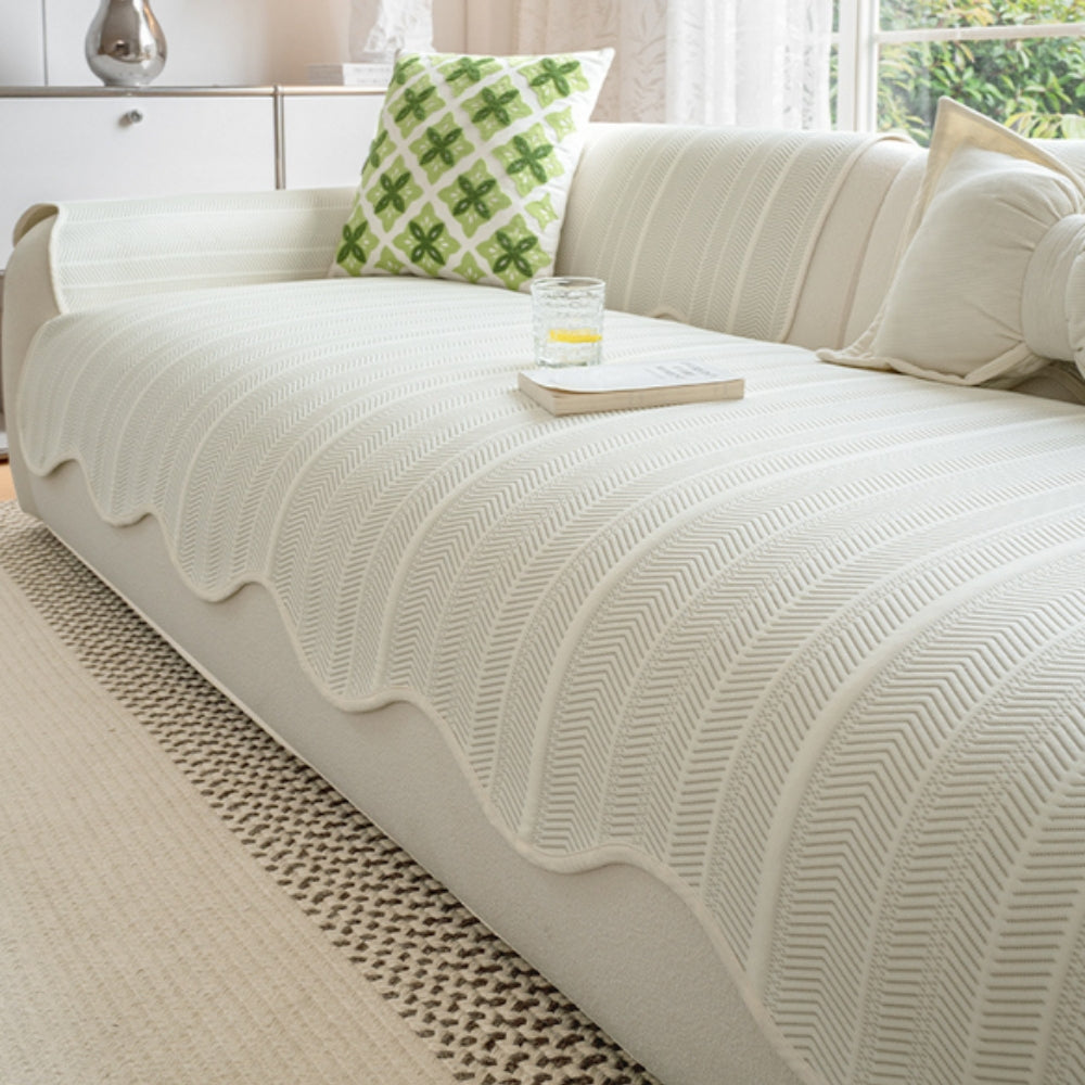 50% OFF | CozyScallop® | Herringbone Scallop Edge Sofa Cover