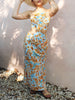 Knotted Cut Out Midi Dress in Baby Blue and Orange Floral