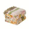 Bohemian floral quilt blanket with green border and fringe, colorful embroidered bedspread for bedroom decor