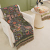 Bohemian floral quilt blanket with green border and fringe, colorful embroidered bedspread for bedroom decor