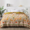 Bohemian floral quilt blanket with green border and fringe, colorful embroidered bedspread for bedroom decor