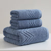 Blue cotton bath towel set, soft and absorbent bathroom towels with textured chevron design, luxury hotel quality