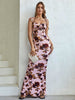 Tie Shoulder Fishtail Hem Floral Print Prom Dress