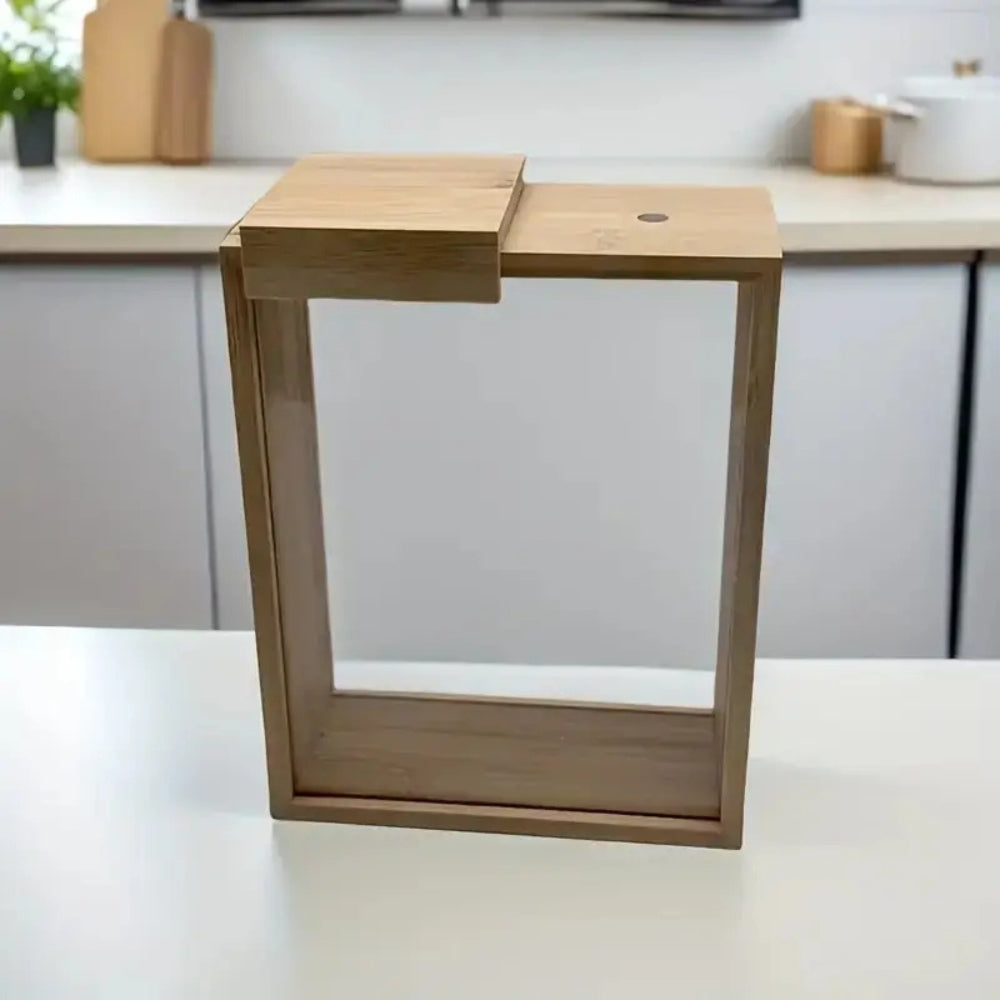 Wooden kitchen storage containers with clear front, airtight canisters for rice, pasta, cereal, and dry food organization