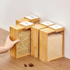 Wooden kitchen storage containers with clear front, airtight canisters for rice, pasta, cereal, and dry food organization