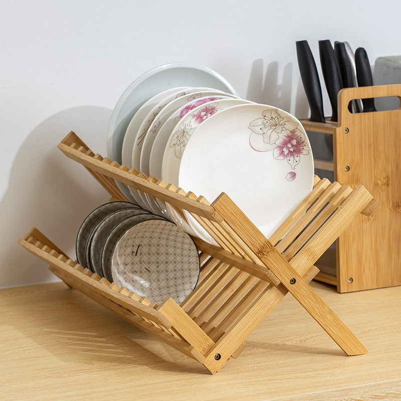 Bamboo dish drying rack – Eco-friendly design – Foldable and space-saving – 2-tier organization – Natural finish