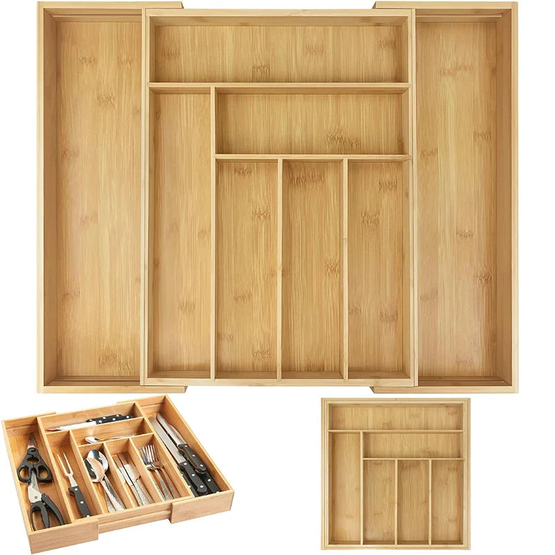 Bamboo drawer organizer – Expandable cutlery tray – Eco-friendly kitchen storage – 8 compartments – Versatile fit