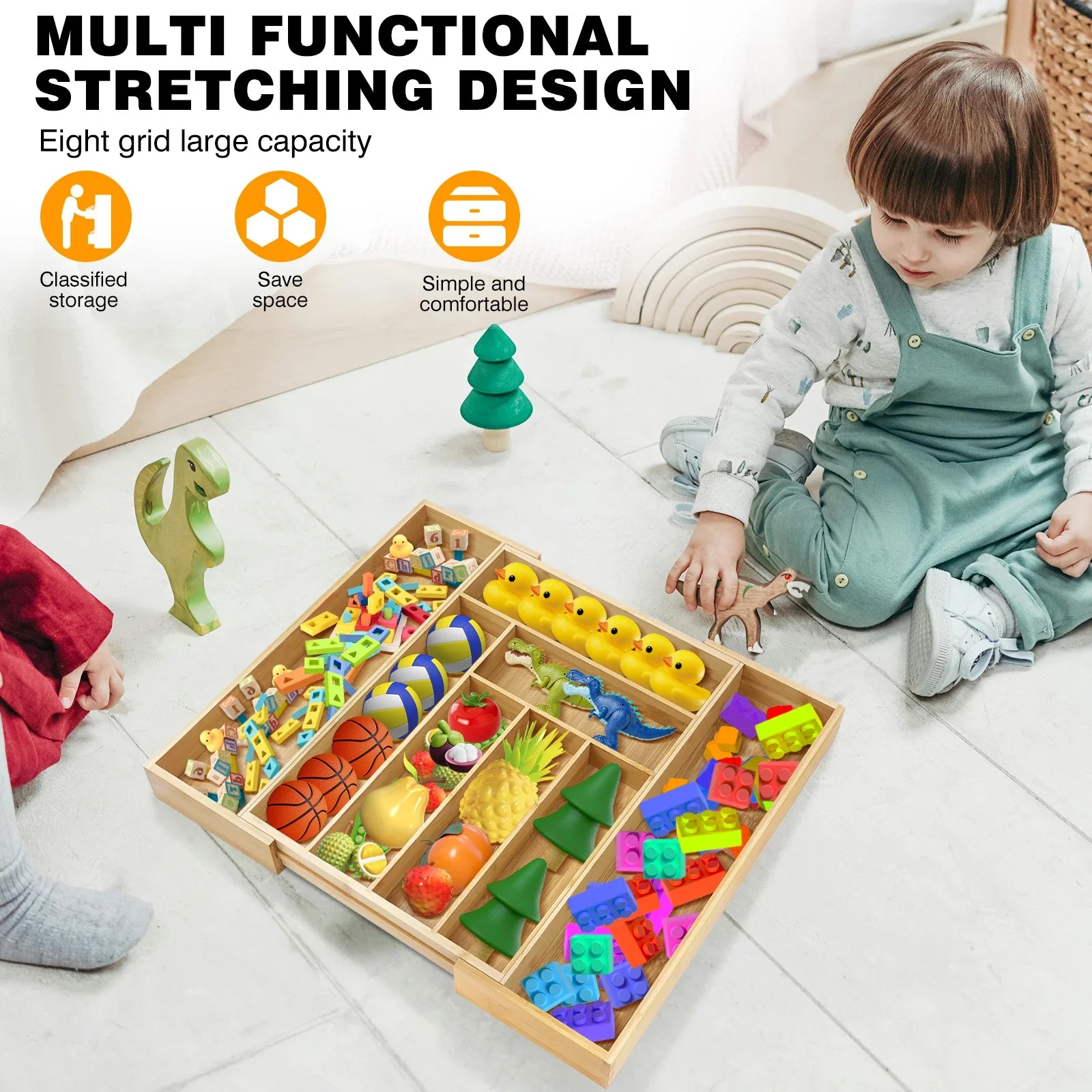 Bamboo drawer organizer – Expandable cutlery tray – Eco-friendly kitchen storage – 8 compartments – Versatile fit