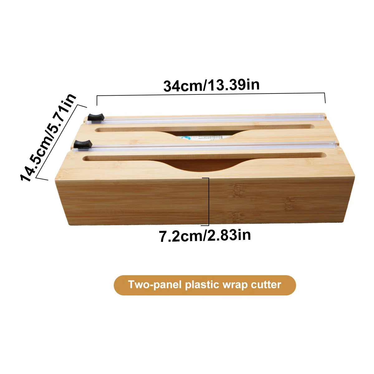 Bamboo kitchen wrap dispenser – Foil and cling film cutter – Eco-friendly storage solution – 12 x 5 x 4 in