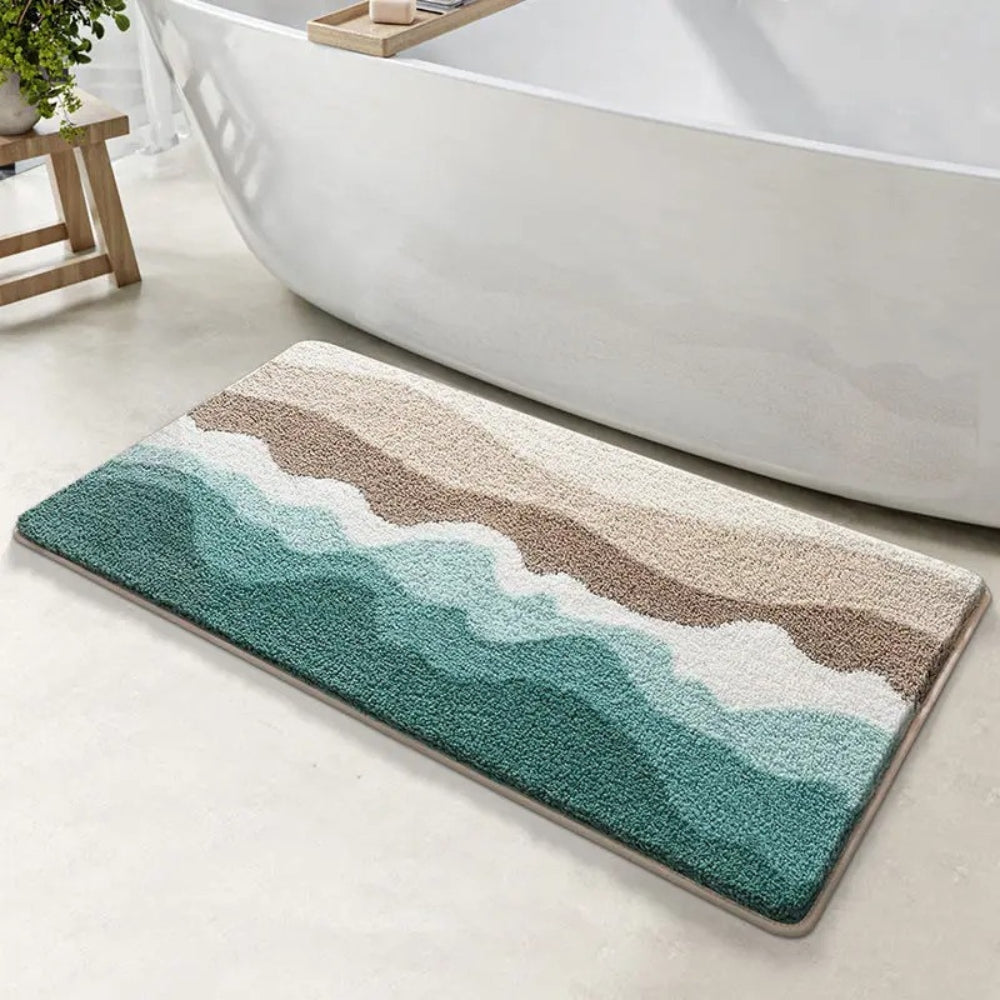 Bath mat – Soft microfiber – Coastal wave pattern – Non-slip design for safety