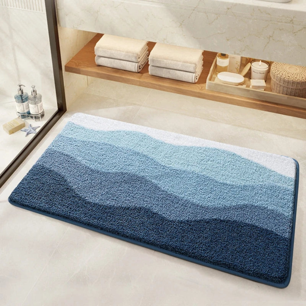 Bath mat – Soft microfiber – Coastal wave pattern – Non-slip design for safety