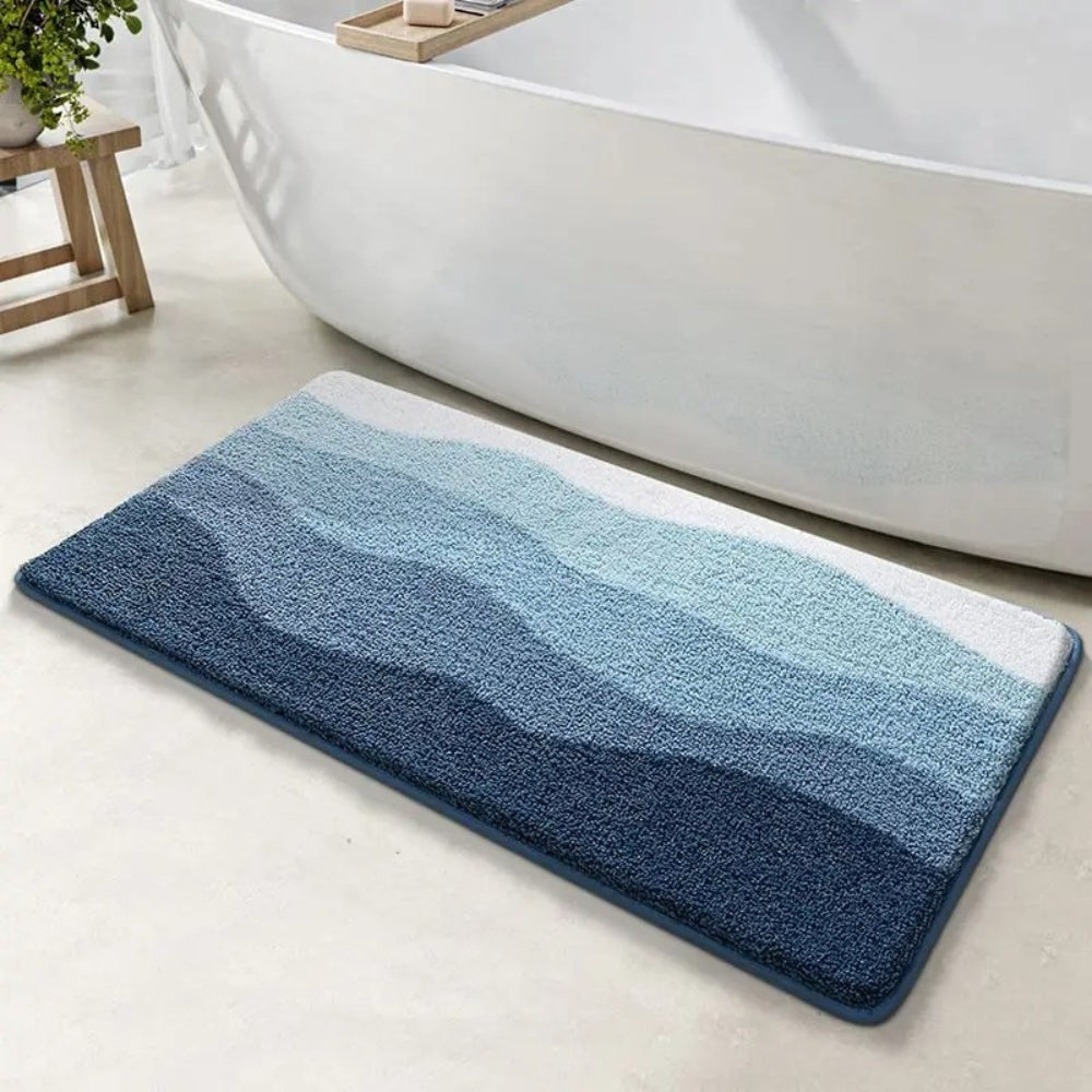 Bath mat – Soft microfiber – Coastal wave pattern – Non-slip design for safety
