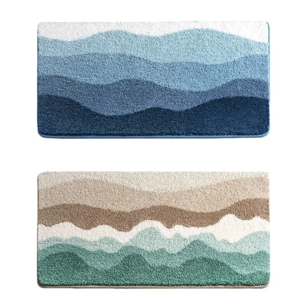 Bath mat – Soft microfiber – Coastal wave pattern – Non-slip design for safety