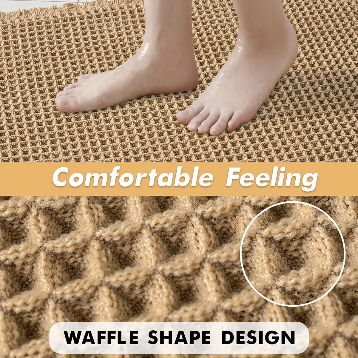 Bath mat – Soft polyester – Modern waffle design – Non-slip and absorbent – 17 x 24 in