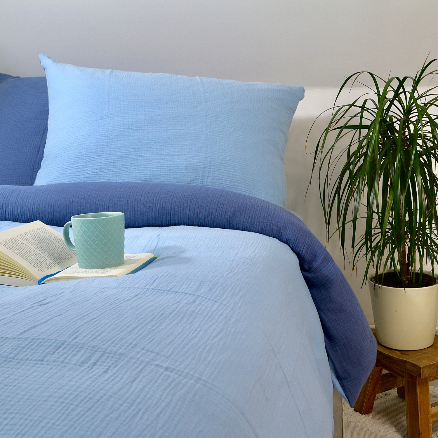 Mousseline bedding set – 100% organic cotton – Soft and breathable – Two-tone design – Luxurious duvet covers