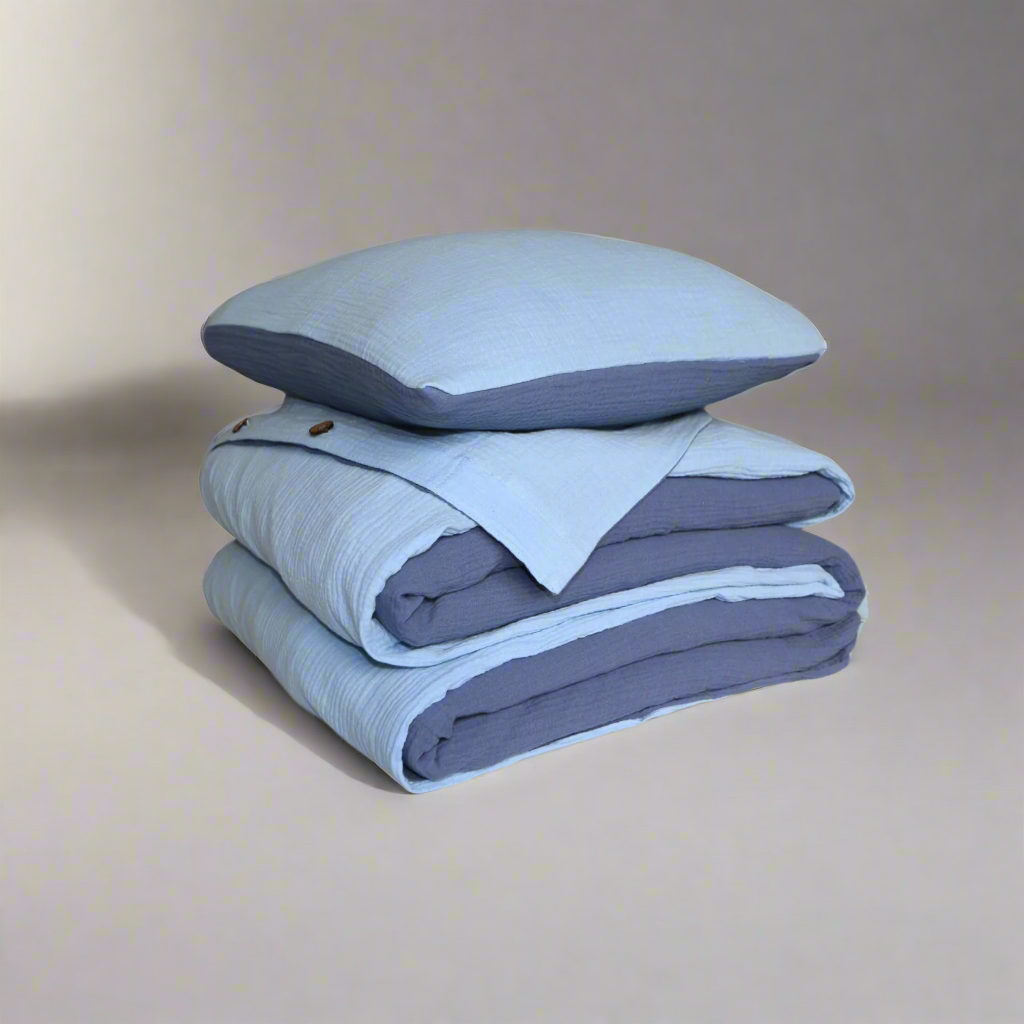 Mousseline bedding set – 100% organic cotton – Soft and breathable – Two-tone design – Luxurious duvet covers