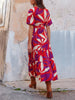 V-Neck Puff Sleeves Slit Printed Maxi Dress