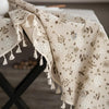 Beige Tassel Tablecloth – Bohemian Farmhouse Design for Rustic Dining Decor