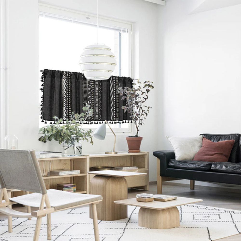 Black Geometric Tribal Tassel Cabinet Curtain
