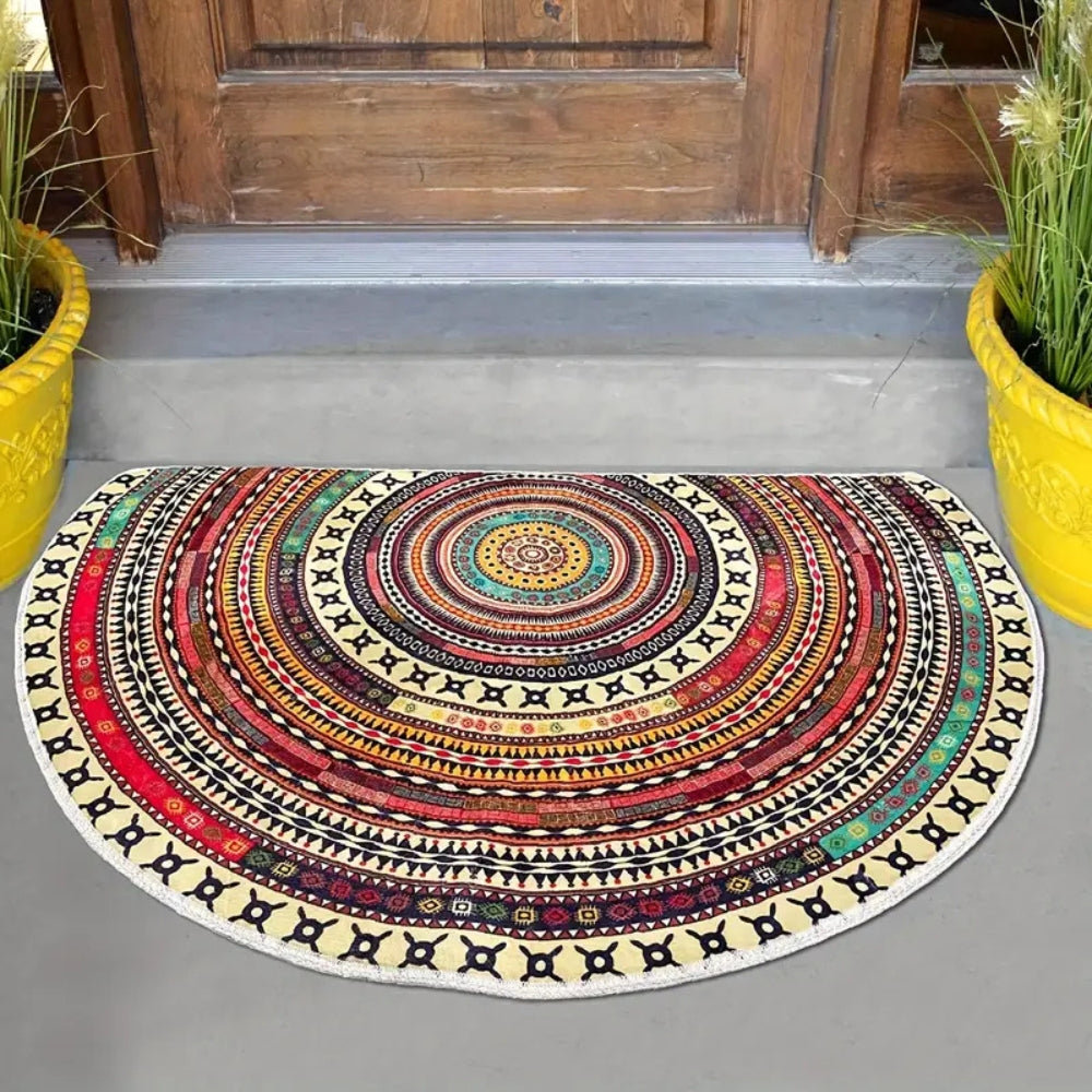 Bohemian Half Round Mandala Rug