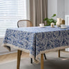 Bohemian Blue Butterfly Tablecloth - Cotton-Poly Blend, Square, Navy Floral Print, Elegant Tassel Trim