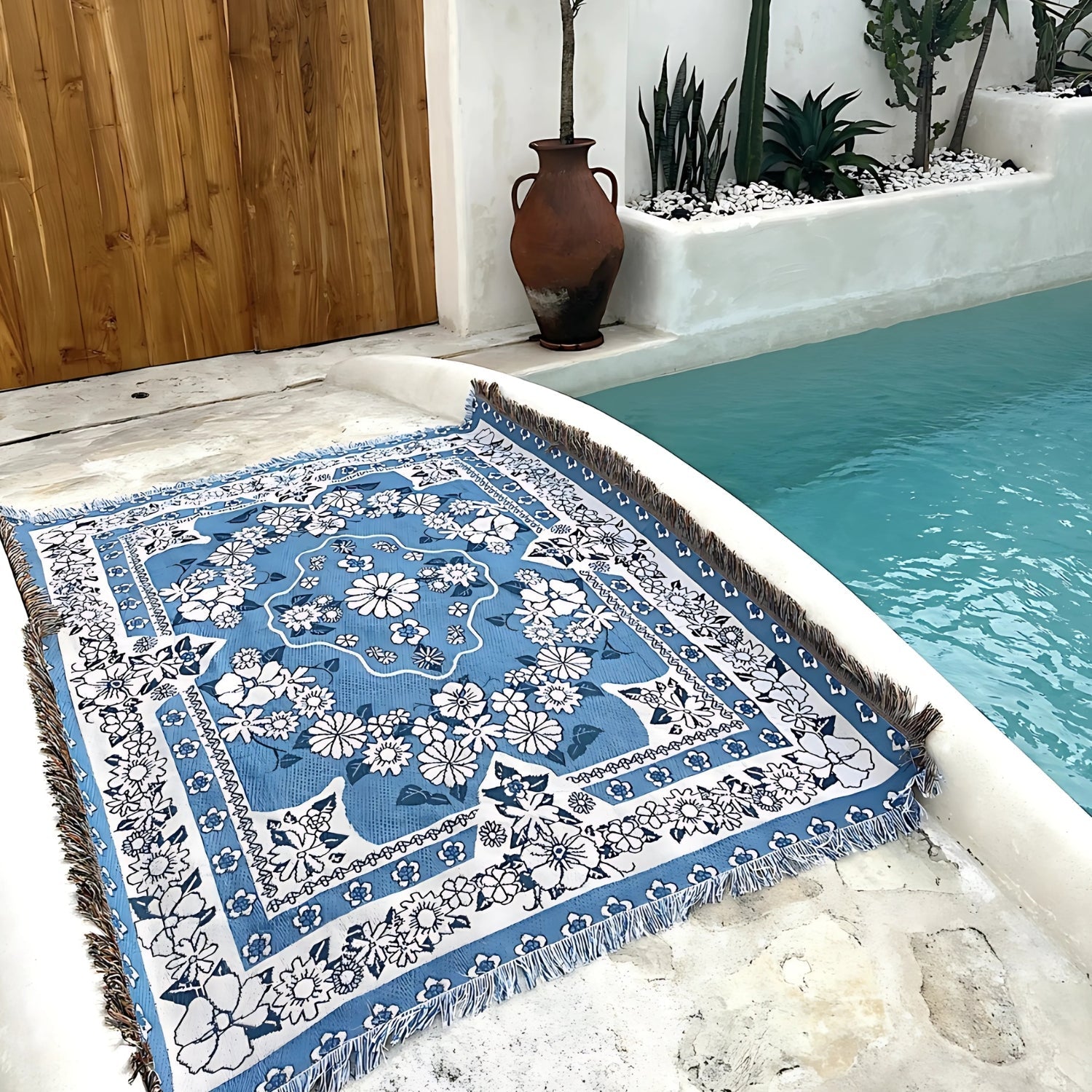 Blue Daisy Bloom Boho Travel Outdoor Blanket