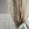 Boho Floral Lace Curtains for Living Room, Semi-Blackout, UV Resistant, Beige Fringe