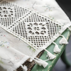 Boho Floral Lace Curtains for Living Room, Semi-Blackout, UV Resistant, Beige Fringe