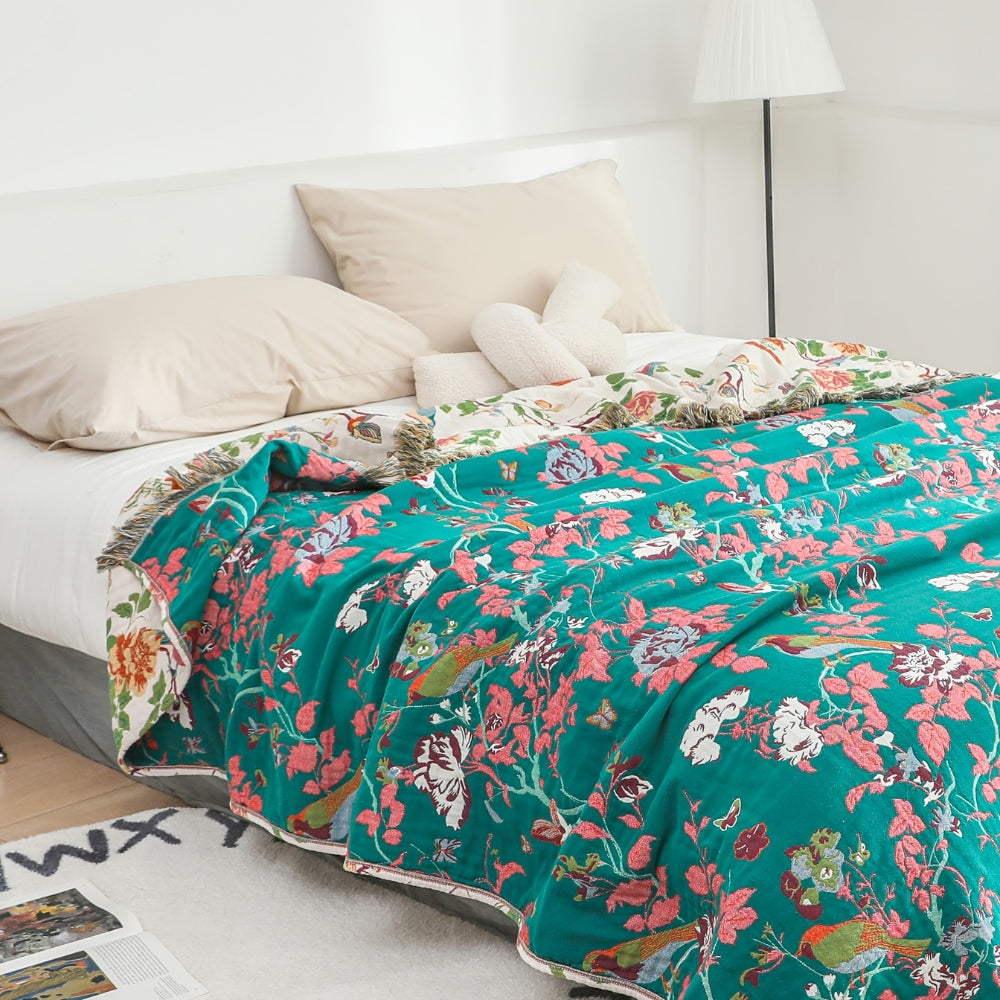 Botanic Bluebird Reversible Cotton Blanket