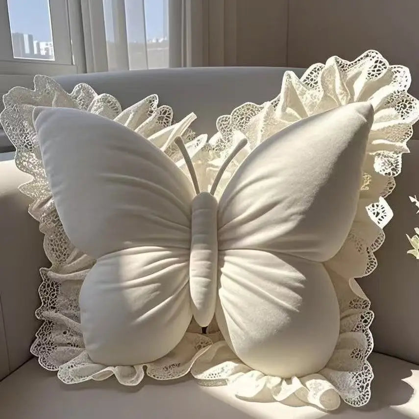 Butterfly pillow – Soft plush – Pink and beige – Versatile cushion for home, office, or bedroom
