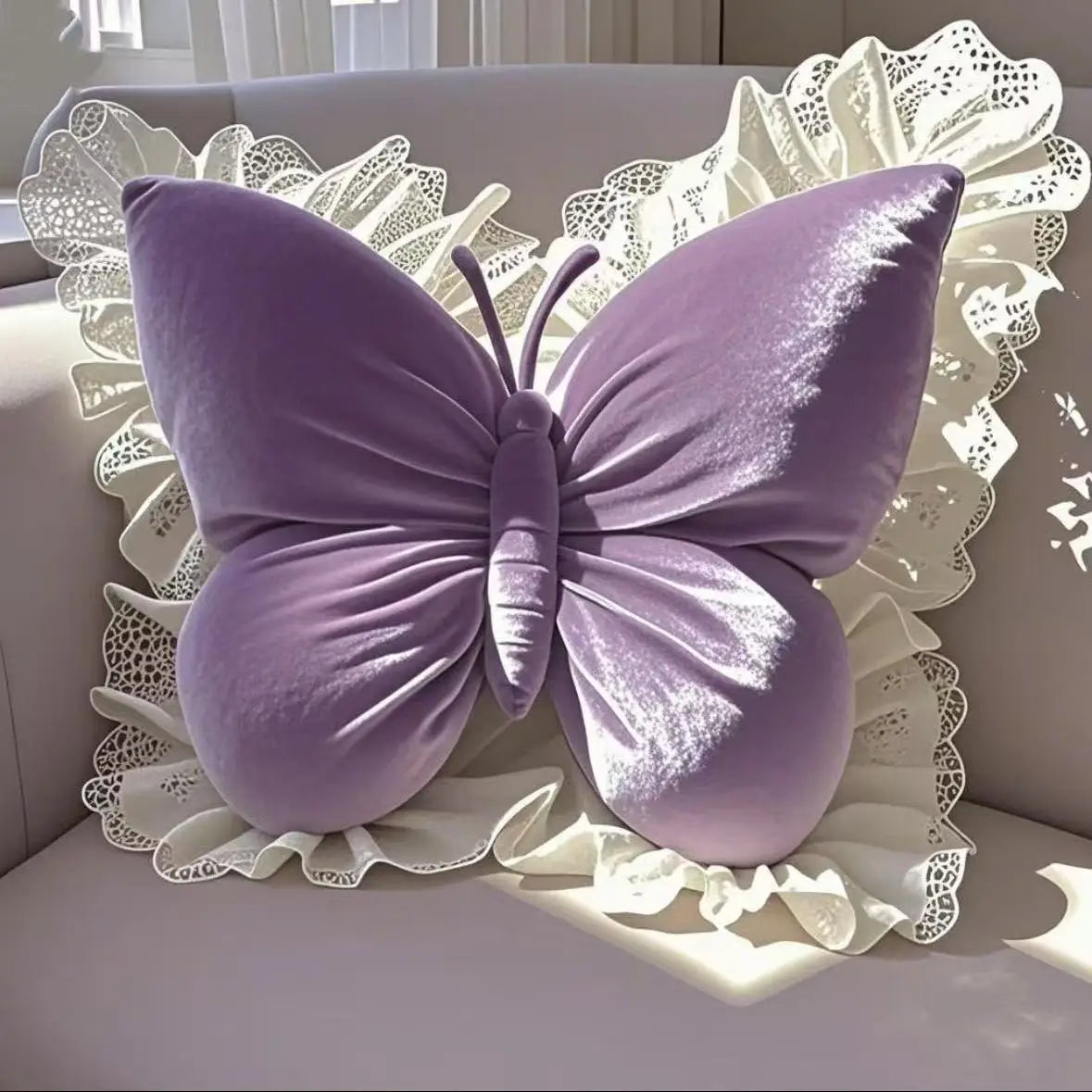 Butterfly pillow – Soft plush – Pink and beige – Versatile cushion for home, office, or bedroom