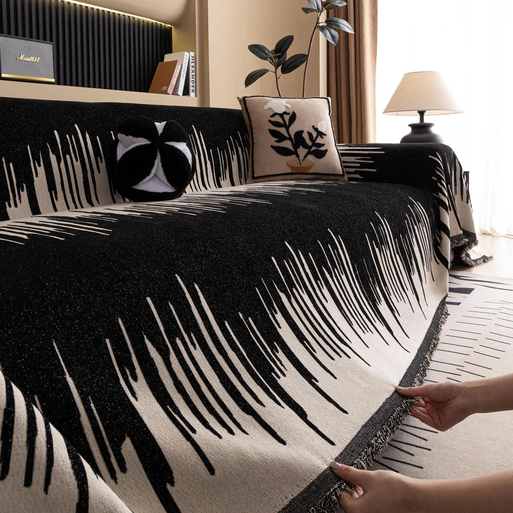 Brushstroke Vertical Pattern Chenille Sofa Cover