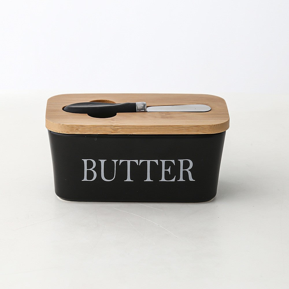 Ceramic butter dish – Bamboo lid – Stylish kitchen accessory