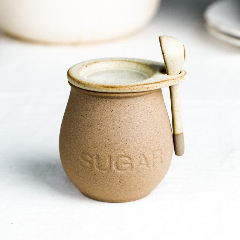 Ceramic canister set – Japanese-inspired design – Sugar and salt jars – Includes lid and spoon – 15.2 oz capacity