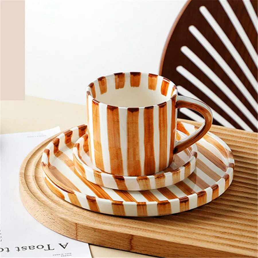 Ceramic coffee cup set – Handpainted porcelain – French retro style – Perfect for home or office