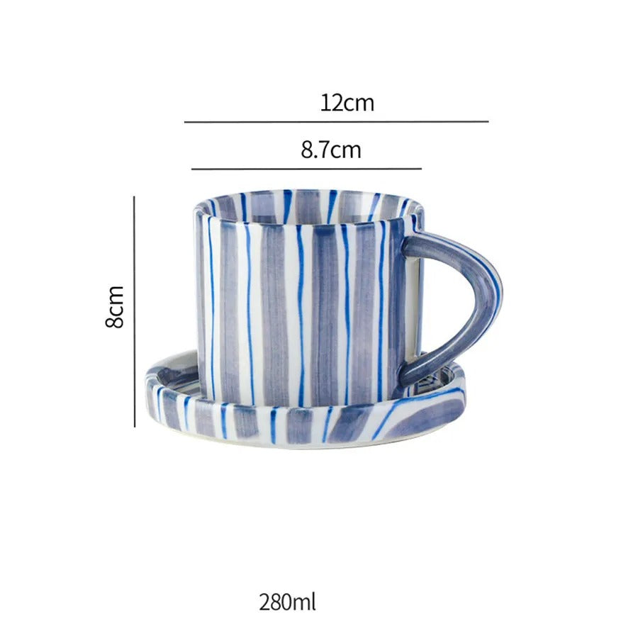 Ceramic coffee cup set – Handpainted porcelain – French retro style – Perfect for home or office