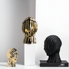 Ceramic head figure – Geometric design – Gold fringe accent – Unique home decor piece – 5.5 x 6.7 in or 7.5 x 9.8 in