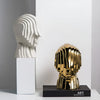 Ceramic head figure – Geometric design – Gold fringe accent – Unique home decor piece – 5.5 x 6.7 in or 7.5 x 9.8 in