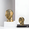 Ceramic head figure – Geometric design – Gold fringe accent – Unique home decor piece – 5.5 x 6.7 in or 7.5 x 9.8 in
