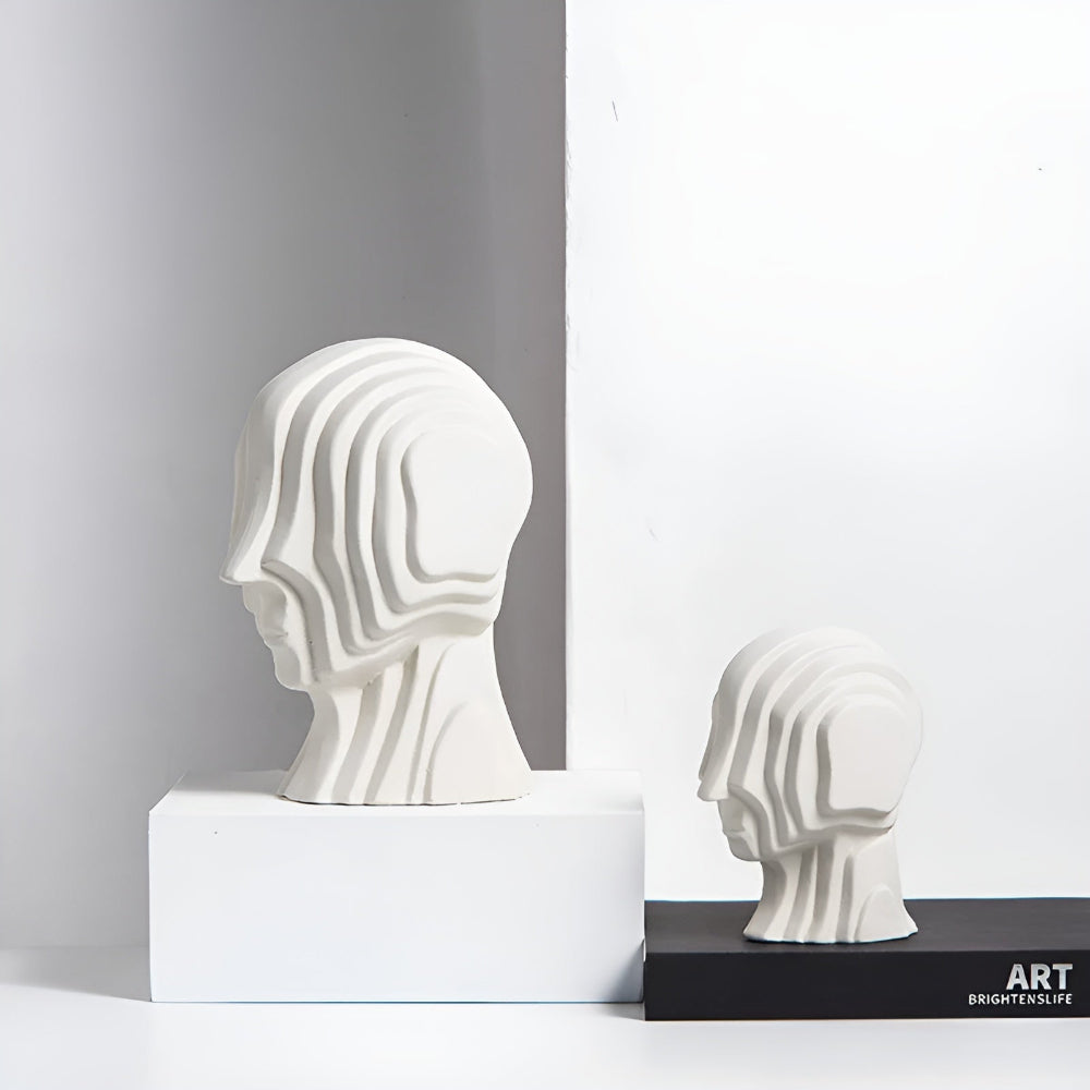 Ceramic head figure – Geometric design – Gold fringe accent – Unique home decor piece – 5.5 x 6.7 in or 7.5 x 9.8 in