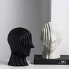 Ceramic head figure – Geometric design – Gold fringe accent – Unique home decor piece – 5.5 x 6.7 in or 7.5 x 9.8 in