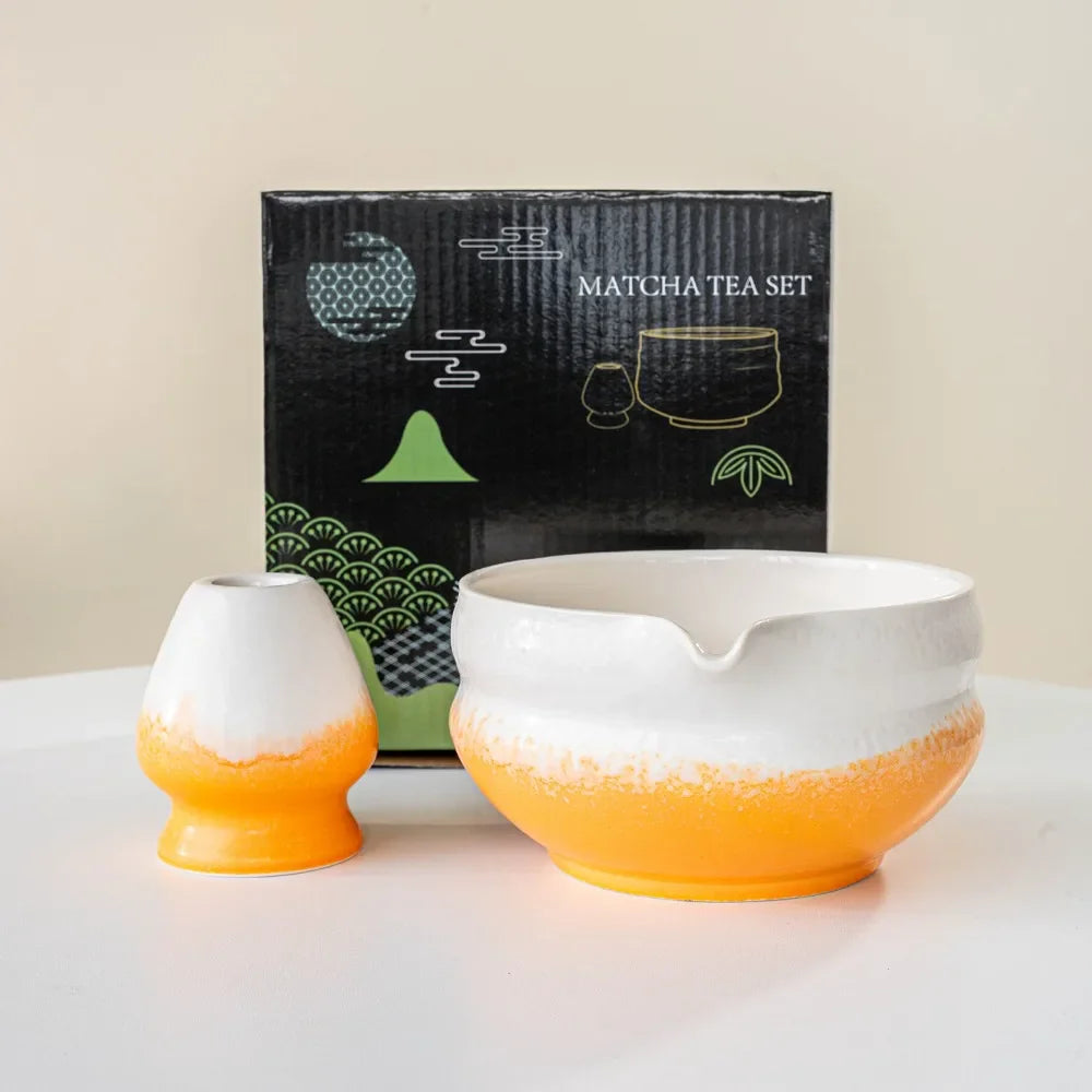 Ceramic matcha bowl with spout – Multicolored design – Perfect for tea lovers and Japanese matcha preparation