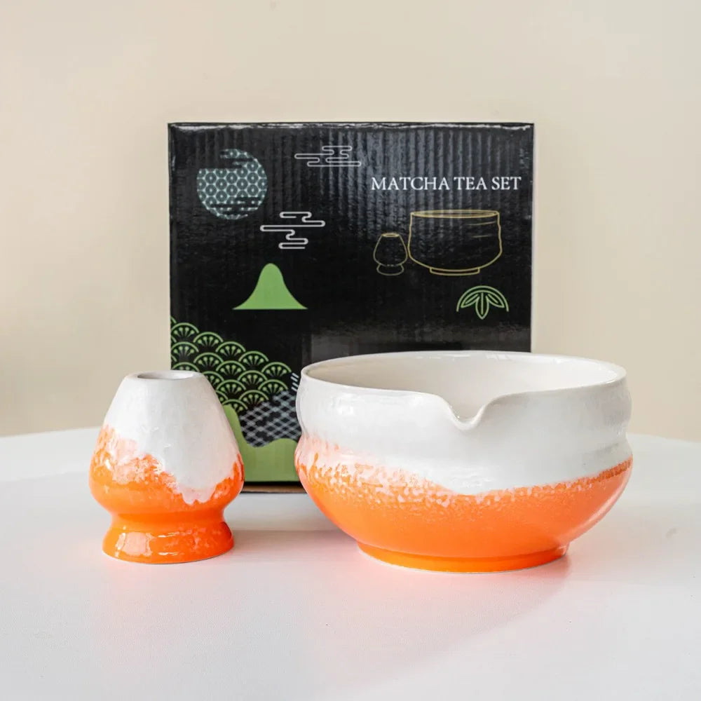 Ceramic matcha bowl with spout – Multicolored design – Perfect for tea lovers and Japanese matcha preparation