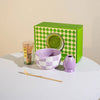 Ceramic matcha tea set – Checkered-style – Includes bowl, whisk, and utensils – Perfect gift for tea lovers